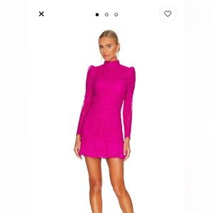 Saylor brand pink fuchsia Medium Marcey Lace ruche dress, worn for 2 hours